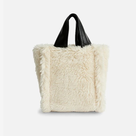 Stand Studio Handbags - NWT Stand Studio Lucille Top Handle Bag Off White Wool Fur  Leather Strap